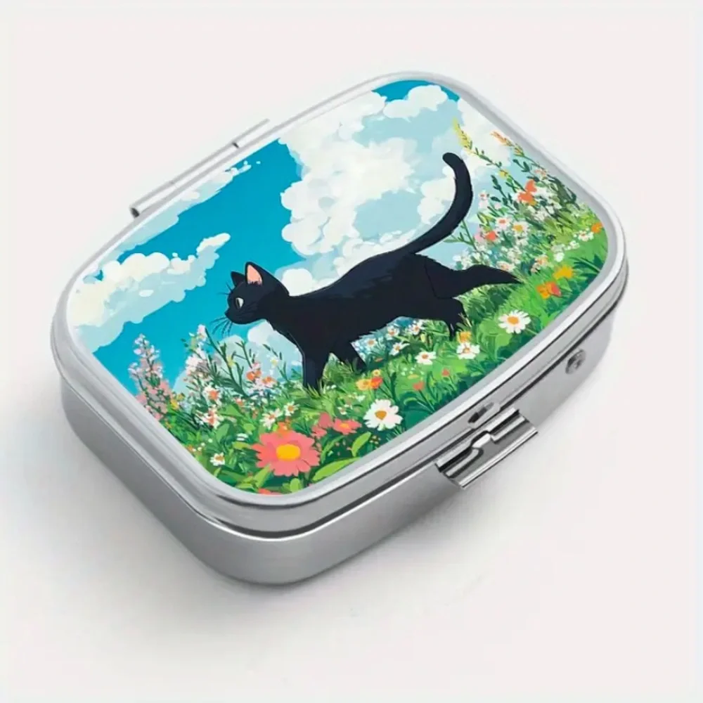NIB 1pc Sun Black Cat Print l Pill Case /Small Jewelry Box